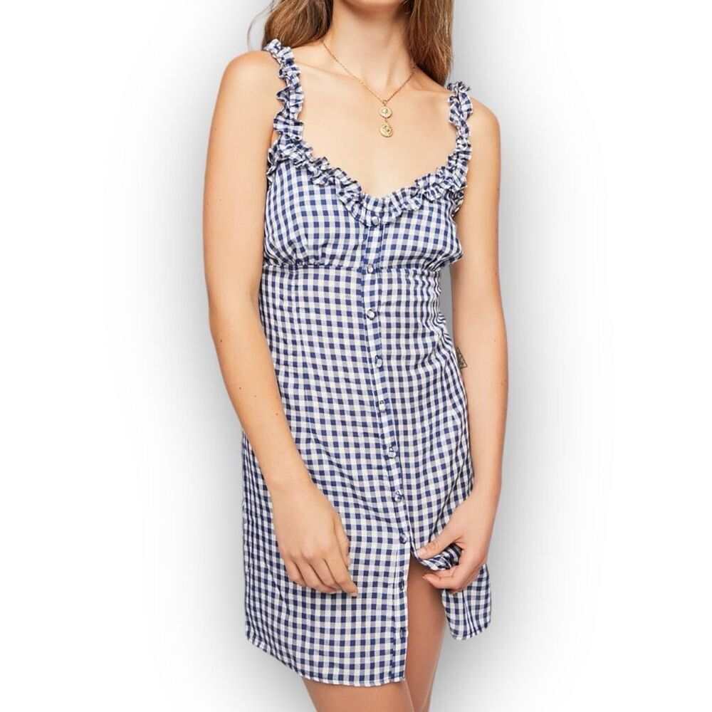 Free People Gingham Blue Catchin’ Rays Slip Dress Women’s Size XS
